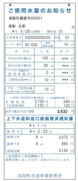 ご使用水量のお知らせ票